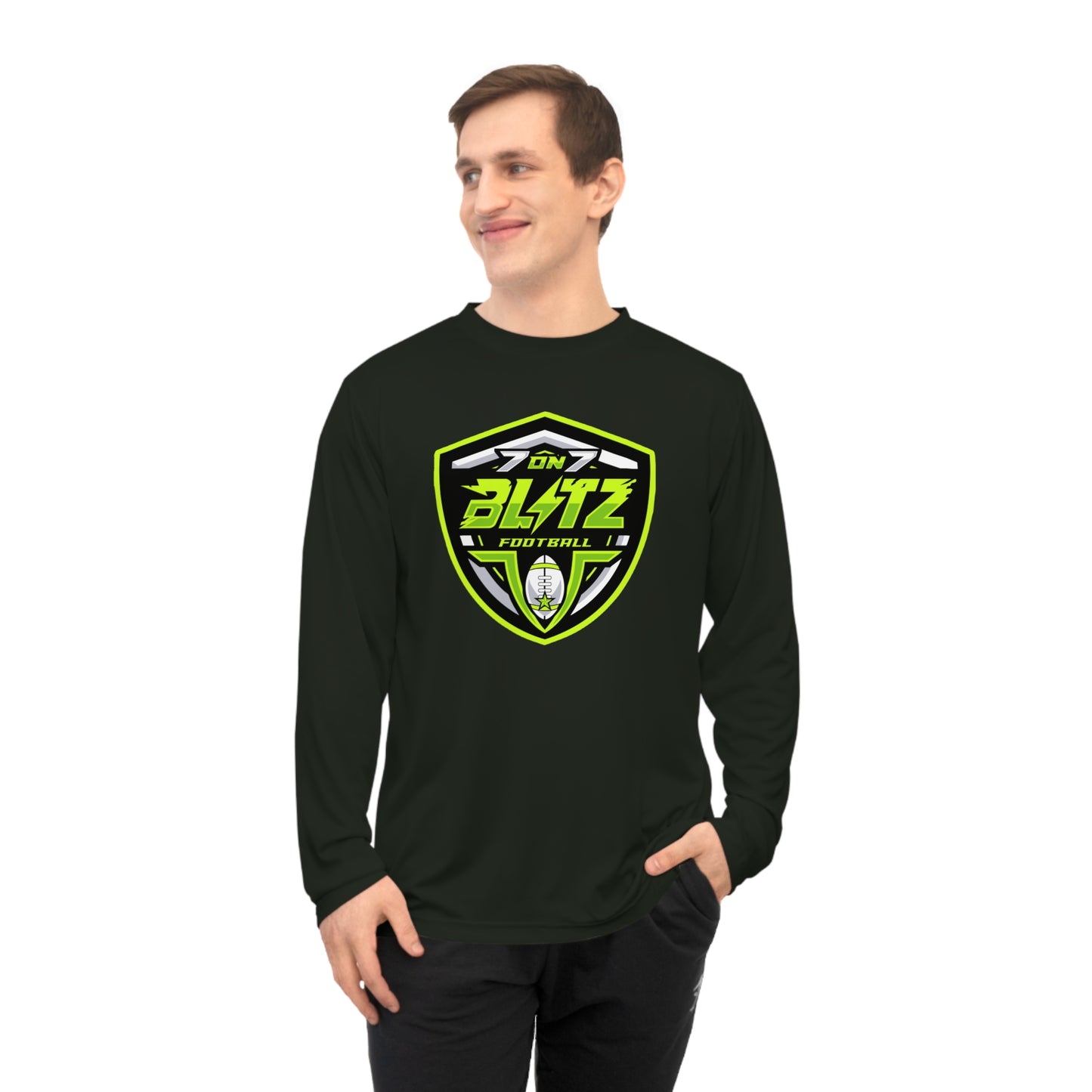 Customizable Blitz Football Performance Long Sleeve T‑Shirt '7 On 7 Blitz' Neon Logo