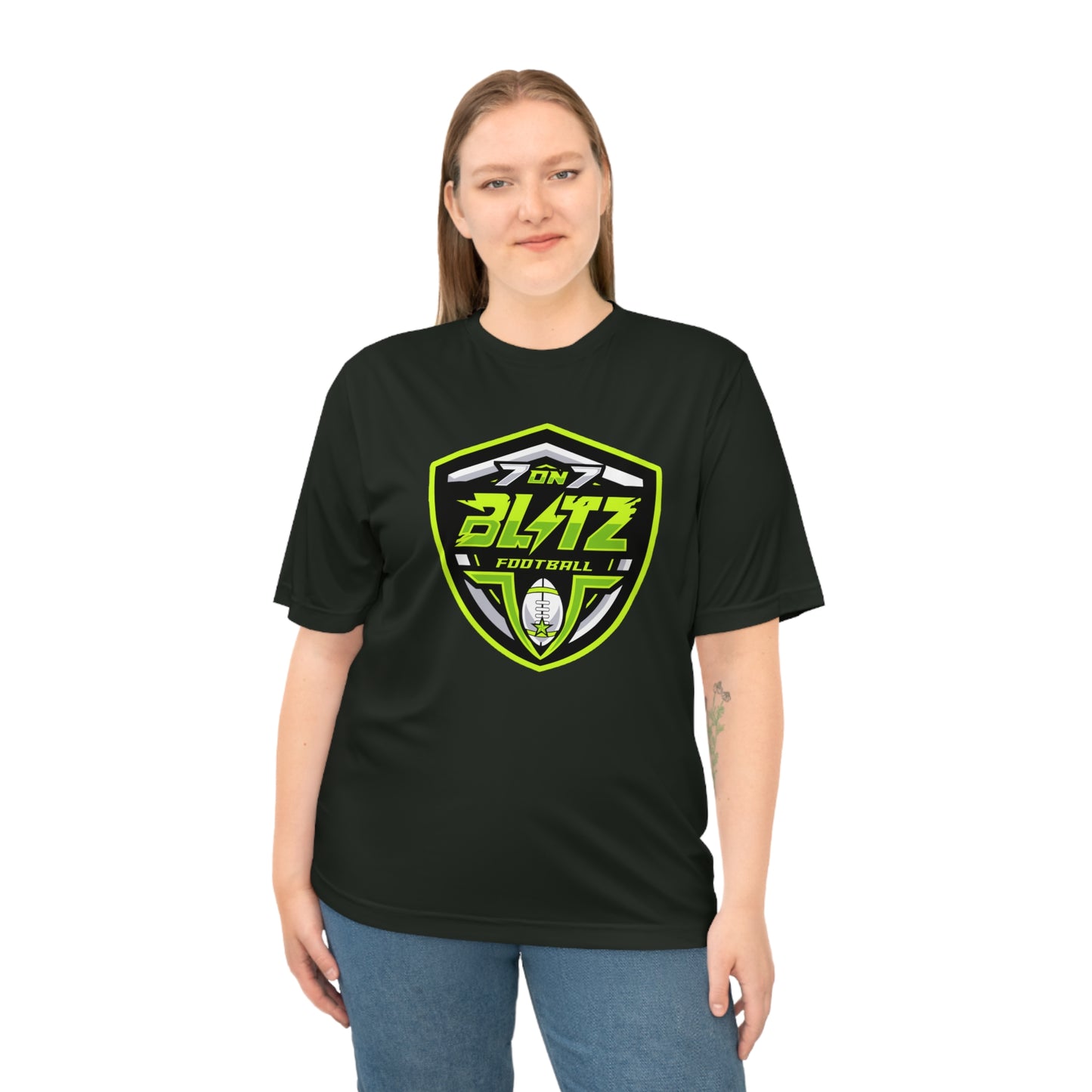 Couch Wash Blitz Football Performance T‑Shirt — 'On 7 Blitz' Neon Logo with Custom Name