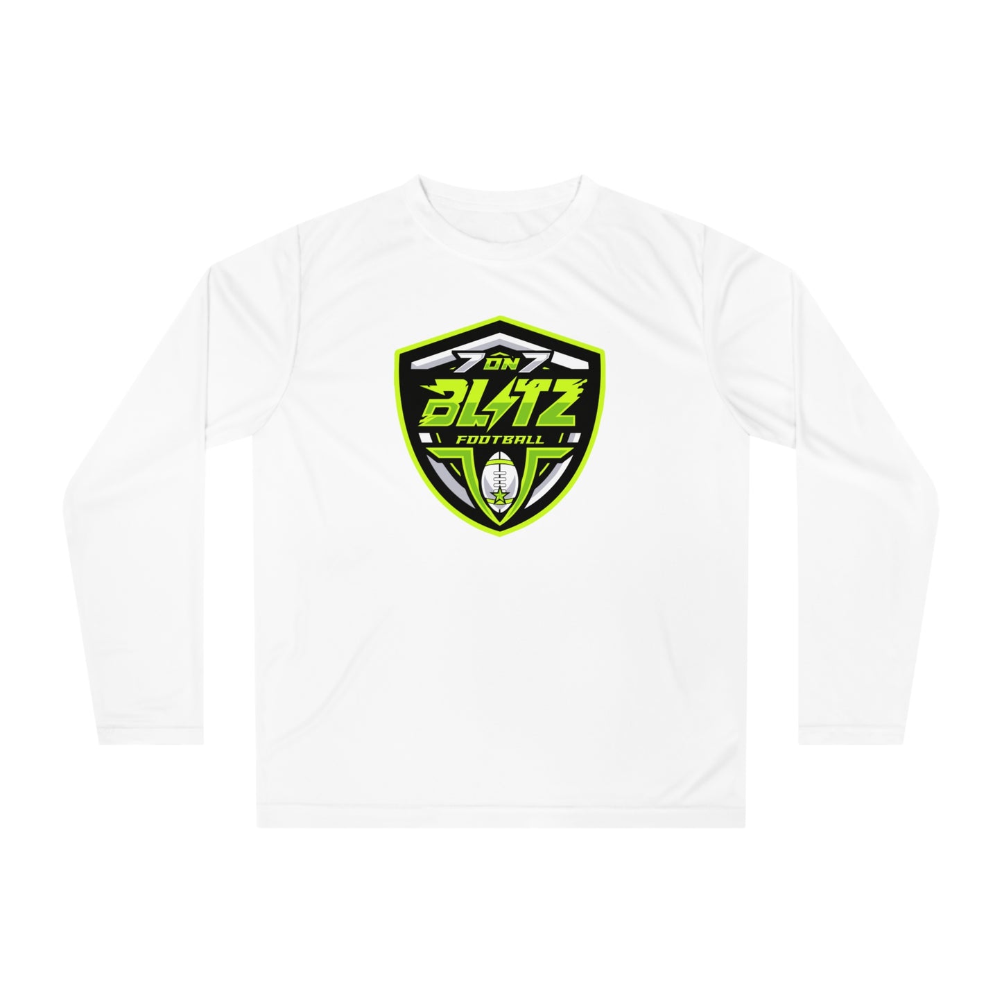 Customizable Blitz Football Performance Long Sleeve T‑Shirt '7 On 7 Blitz' Neon Logo
