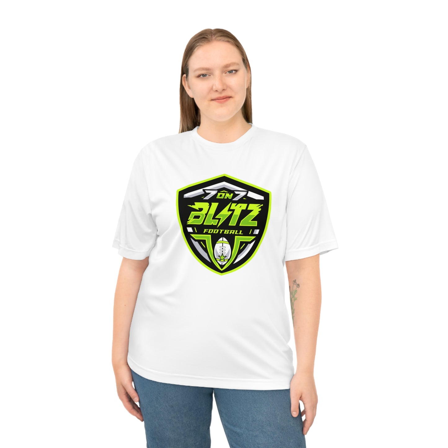 Couch Wash Blitz Football Performance T‑Shirt — 'On 7 Blitz' Neon Logo with Custom Name