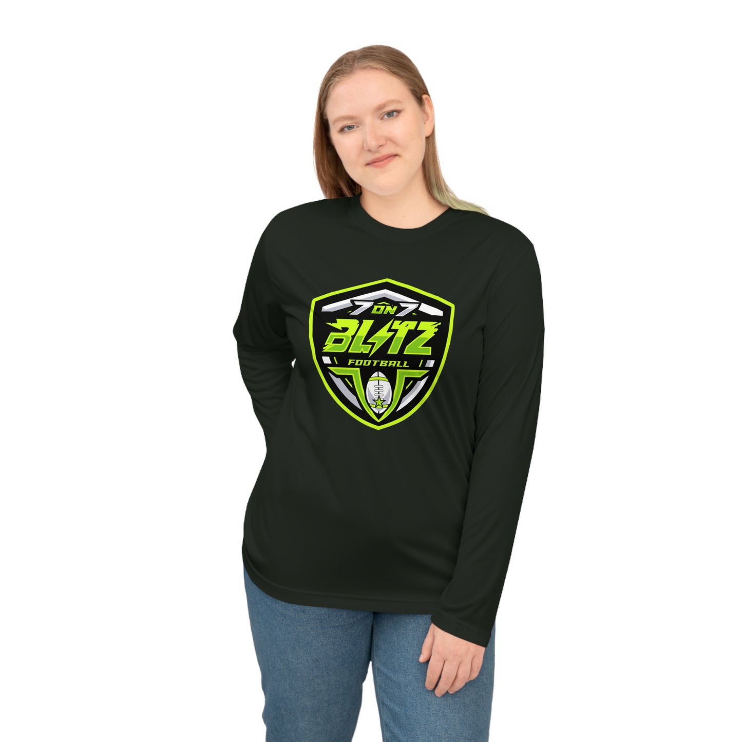Customizable Blitz Football Performance Long Sleeve T‑Shirt '7 On 7 Blitz' Neon Logo