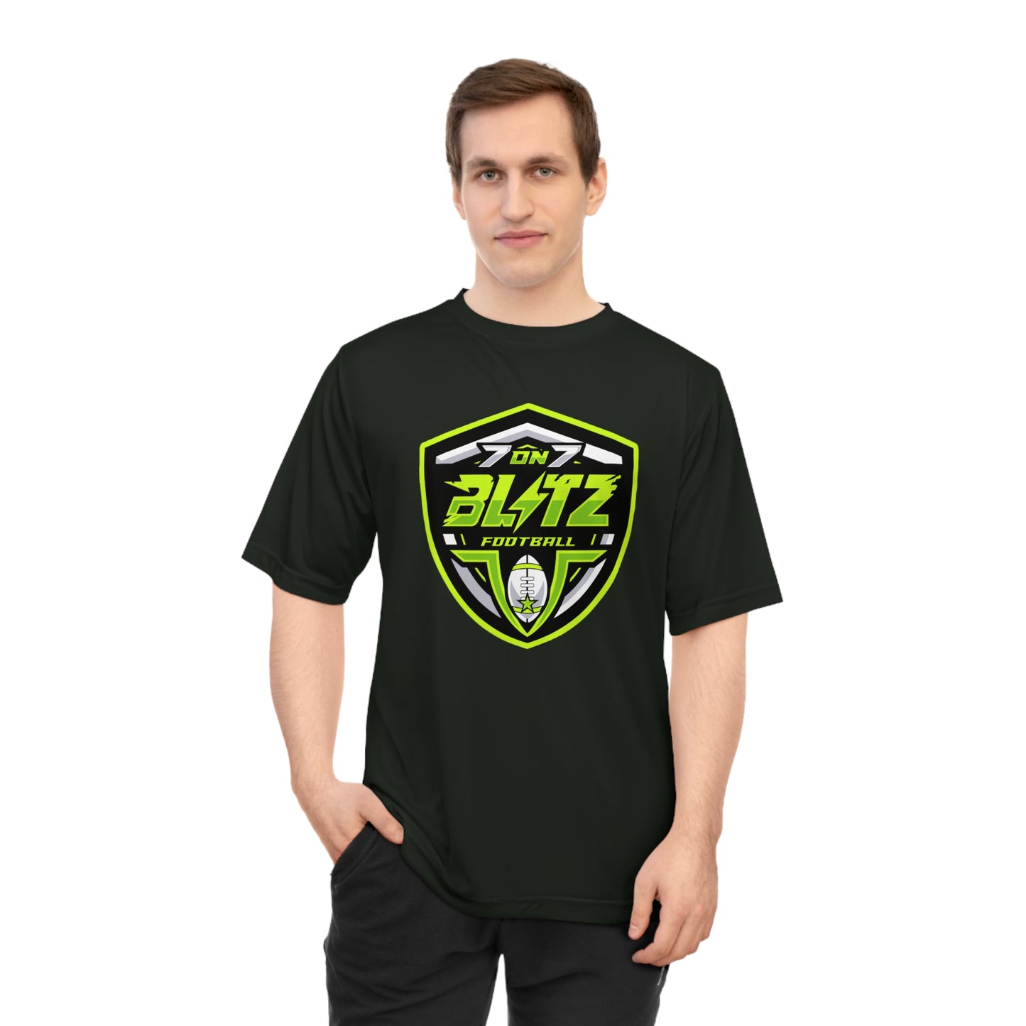 Customizable Lightning Blitz Football Performance T‑Shirt — 'On 7 Blitz' Neon Logo