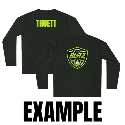 Customizable Blitz Football Performance Long Sleeve T‑Shirt '7 On 7 Blitz' Neon Logo